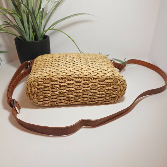 Brighton Woven Straw & Brown Leather Crossbody Bag - Picture 10 of 13
